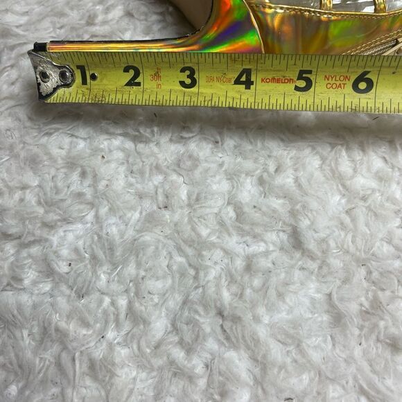 Shoe Dazzle leopard print and gold synthetic straps sandals back Zipper SZ8 - Picture 9 of 10